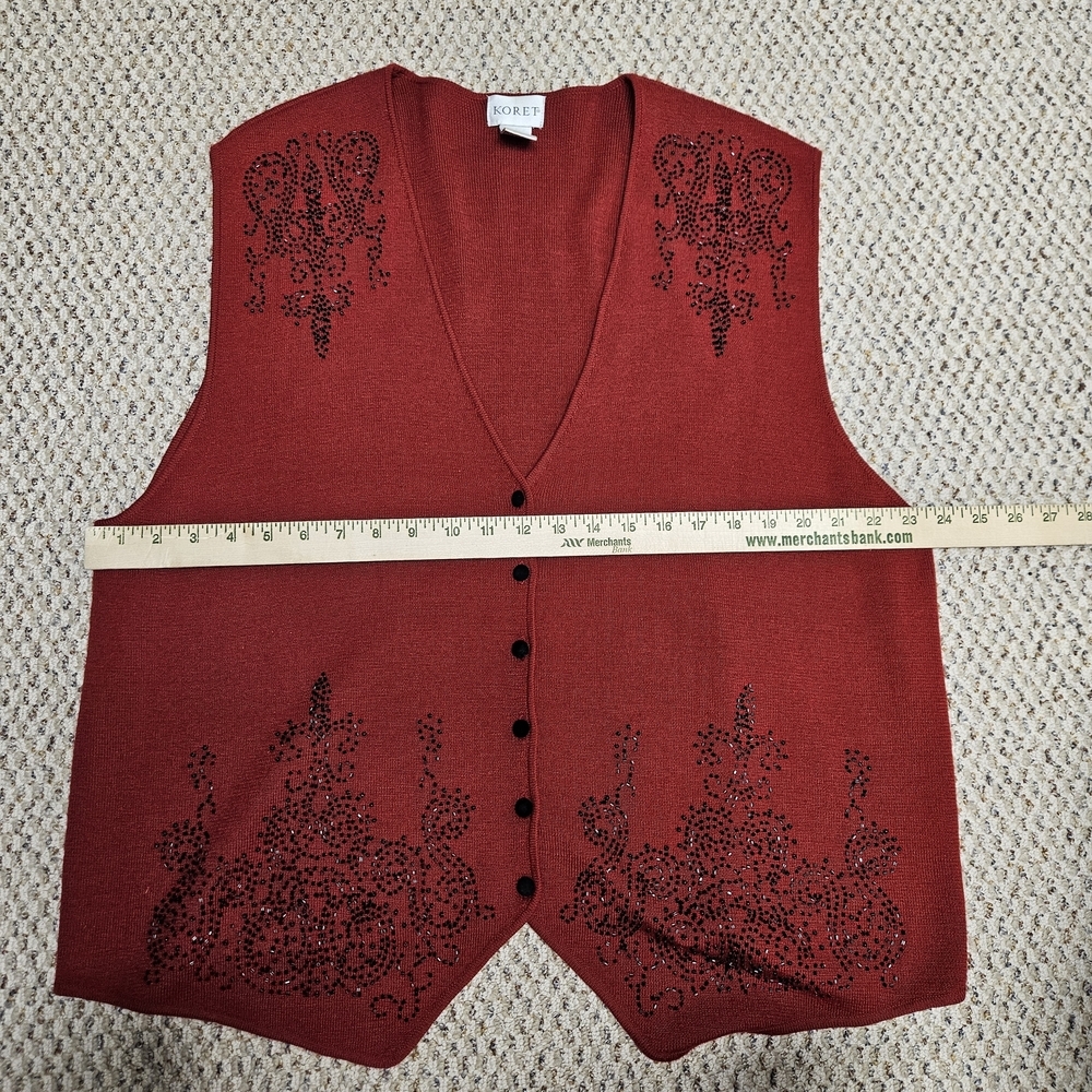VTG Koret Vest Women's XL Wool Blend Red Sweater Knit Grandmacore Beaded